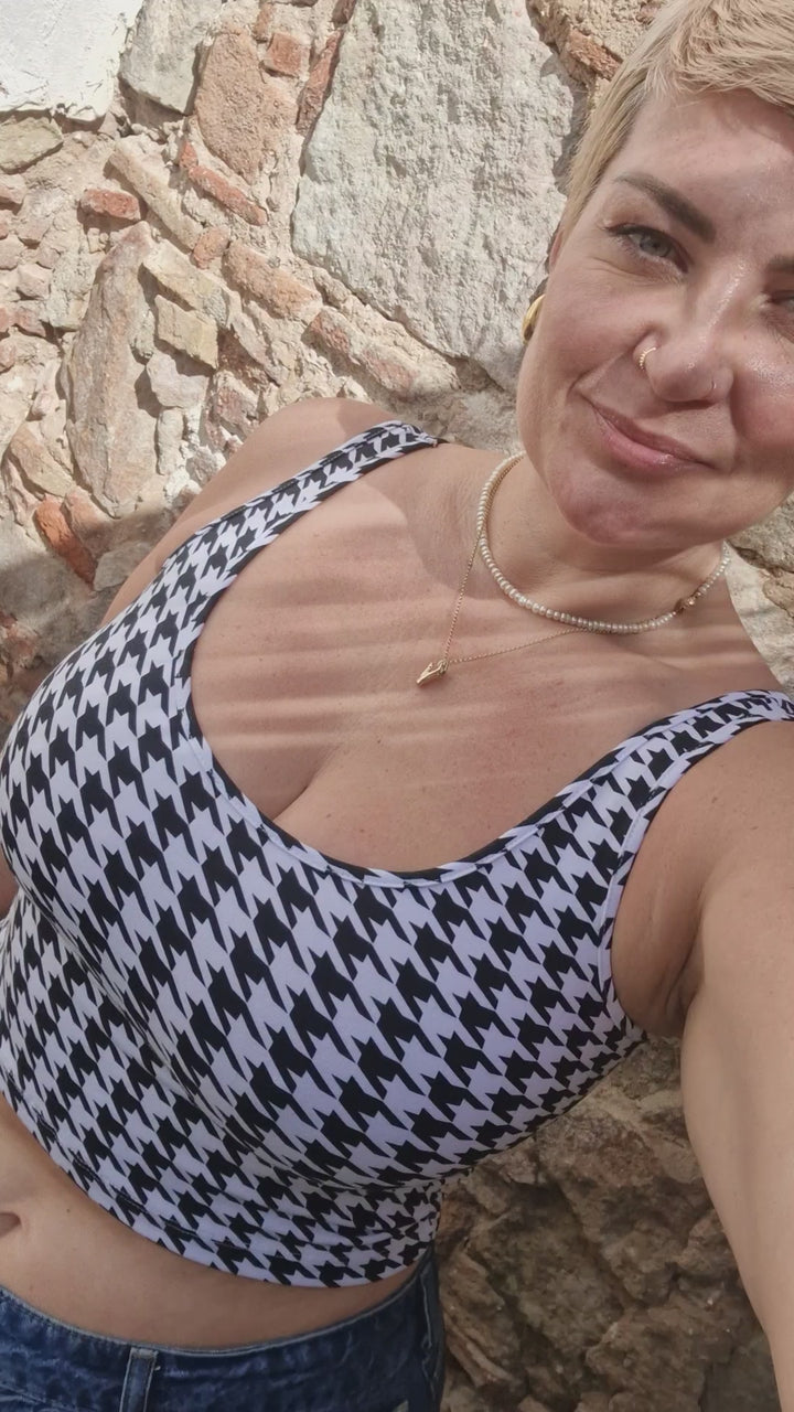 Api Mid Crop Top in Houndstooth Print