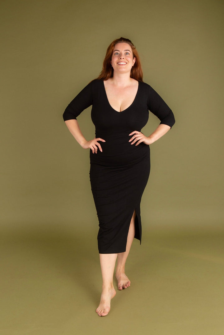 Reversible V - neck Full Length Top 3/4 sleeve in Black - Manners London