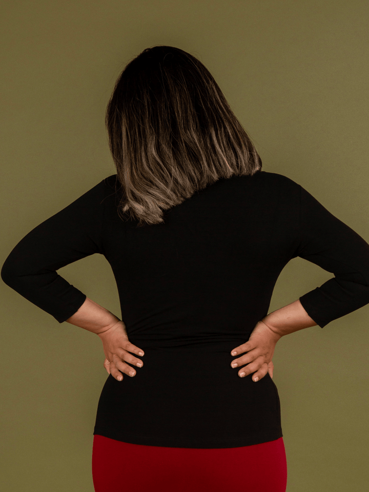 Reversible V - neck Full Length Top 3/4 sleeve in Black - Manners London