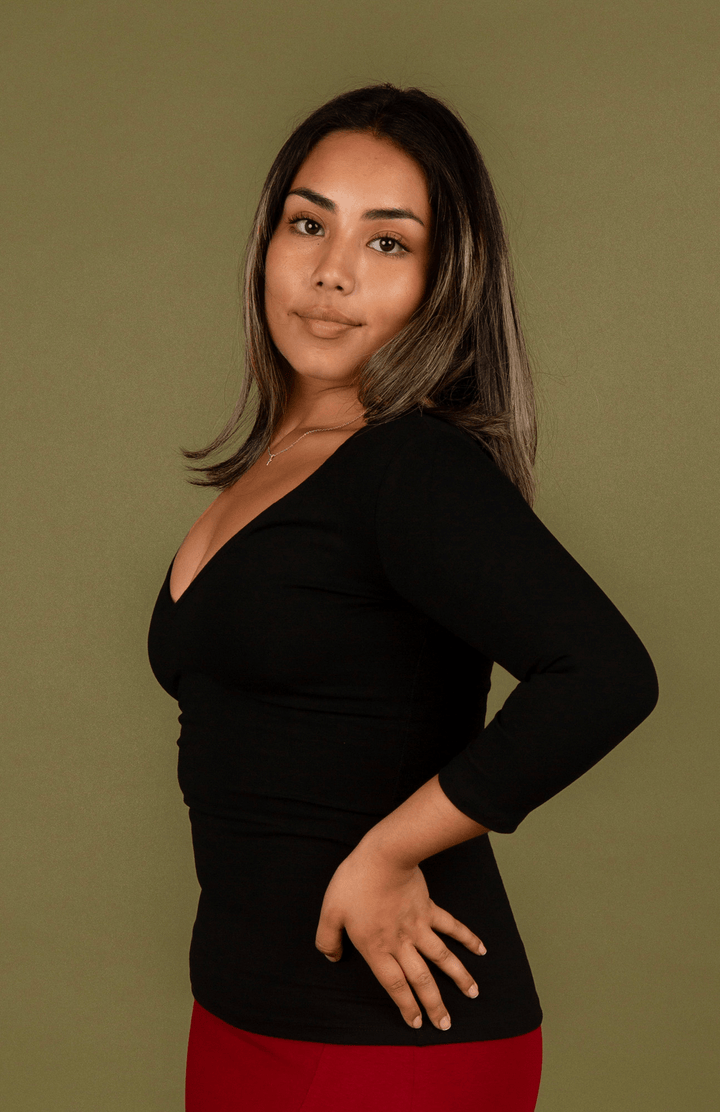 Reversible V - neck Full Length Top 3/4 sleeve in Black - Manners London