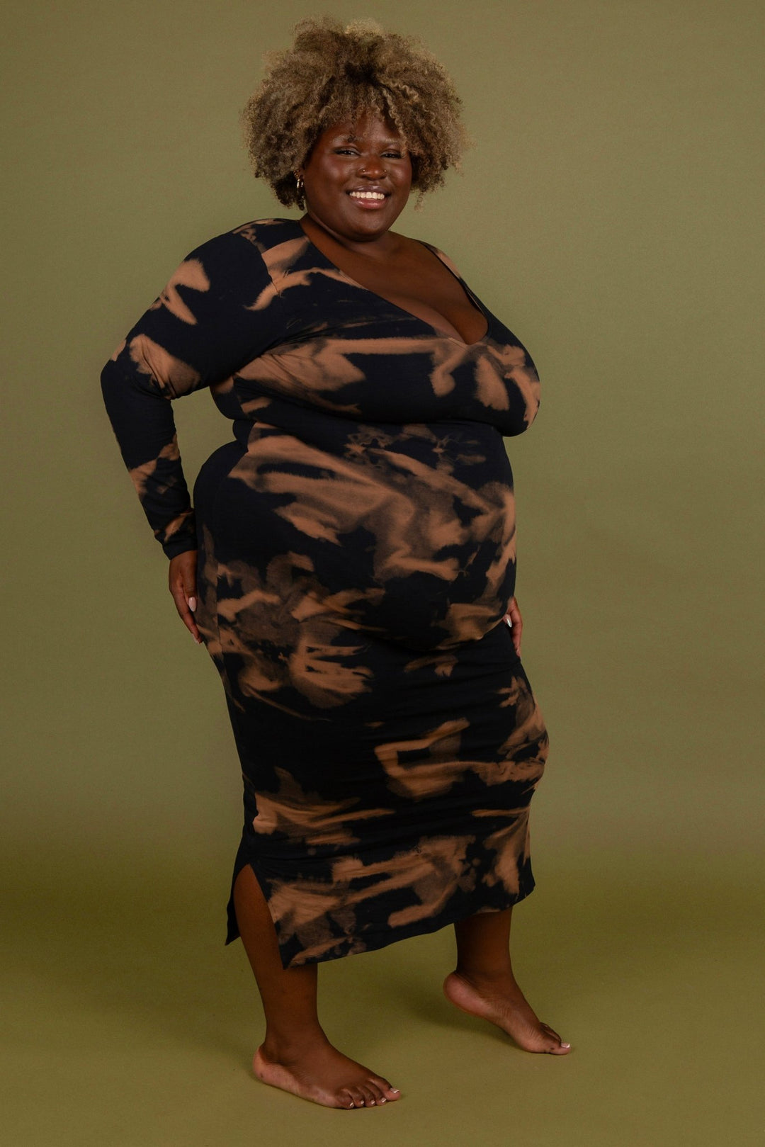 Reversible V - neck Midi Dress in Acid Wash - Manners London