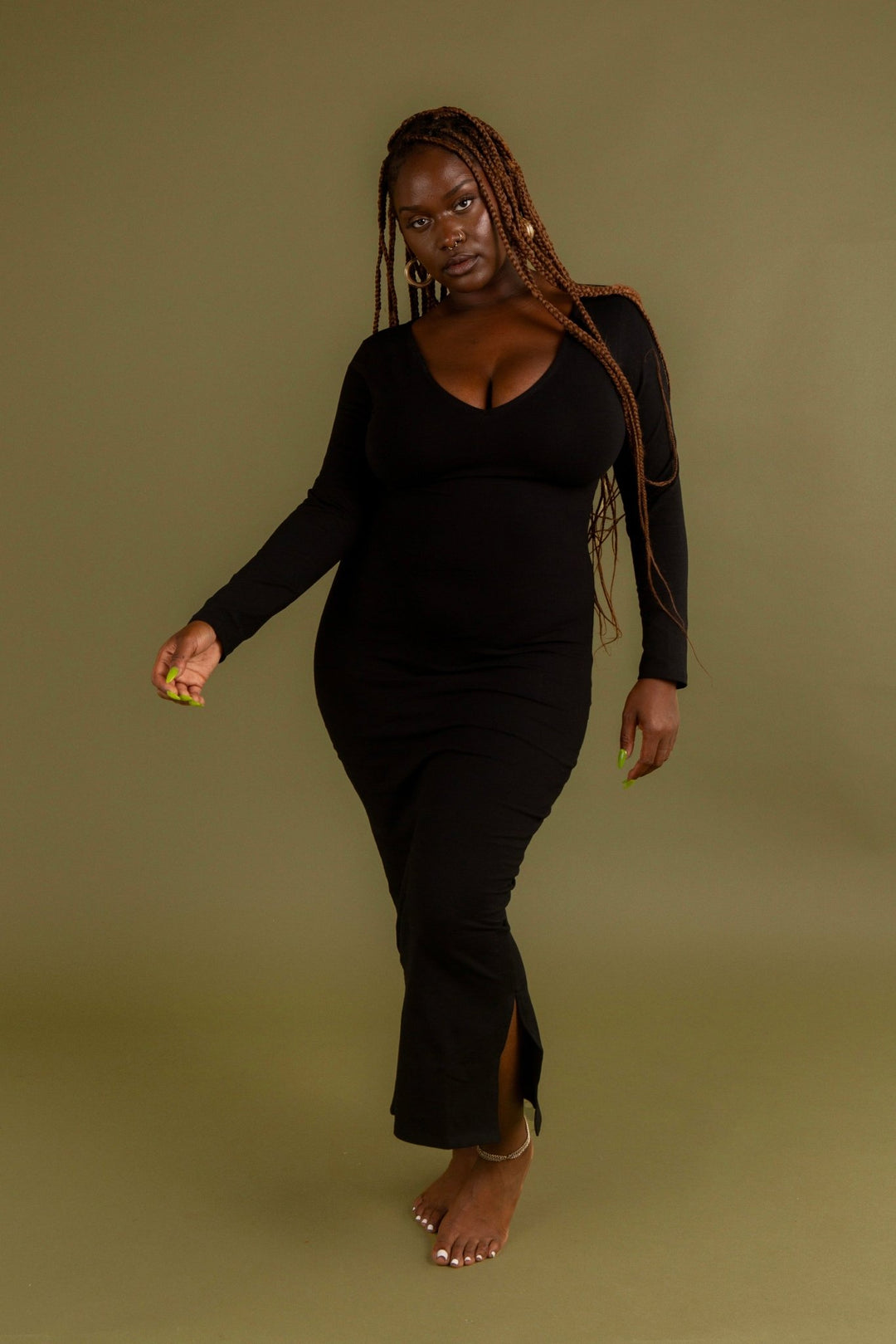 Reversible V - neck Midi Dress in Black - Manners London