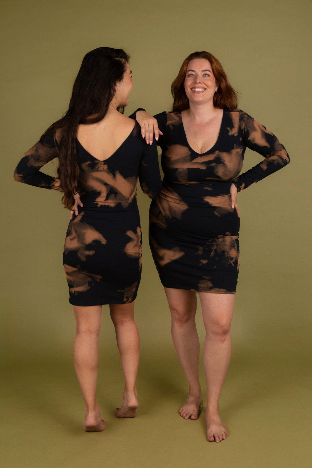 Reversible V - neck Mini Dress in Acid Wash - Manners London