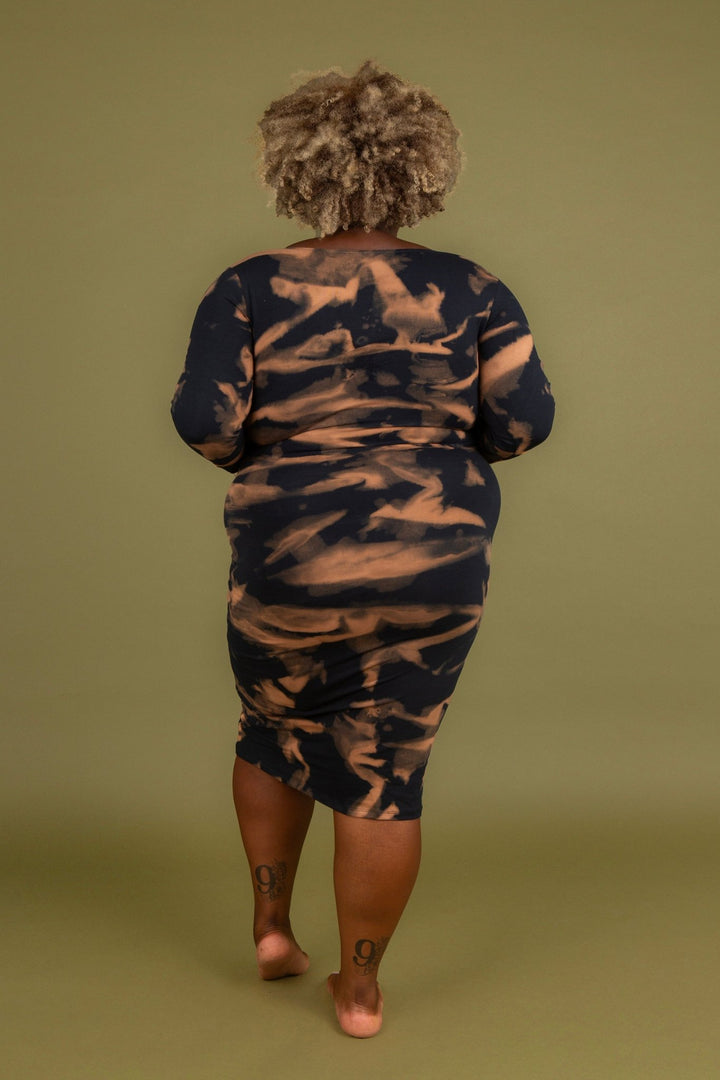 Reversible V - neck Pencil Dress in Acid Wash - Manners London