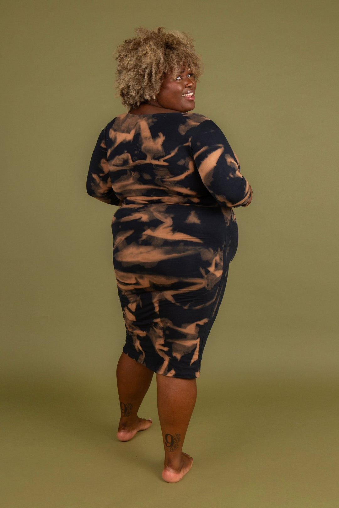 Reversible V - neck Pencil Dress in Acid Wash - Manners London