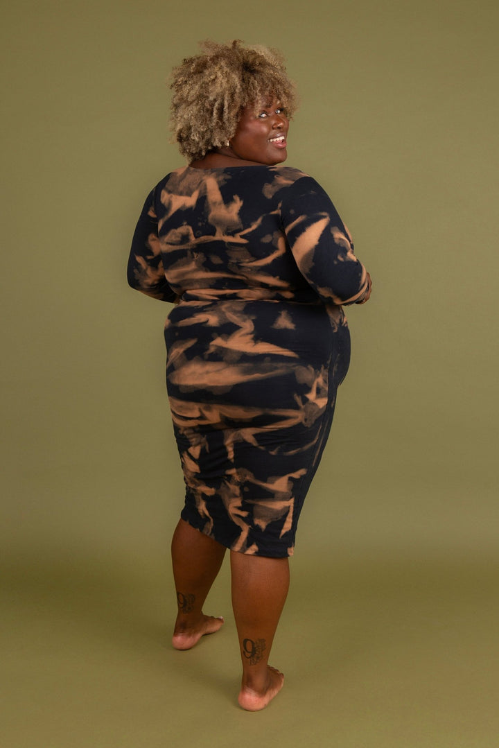 Reversible V - neck Pencil Dress in Acid Wash - Manners London