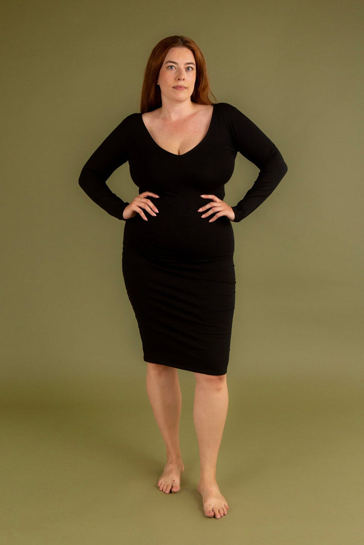 Reversible V - neck Pencil Dress in Black - Manners London