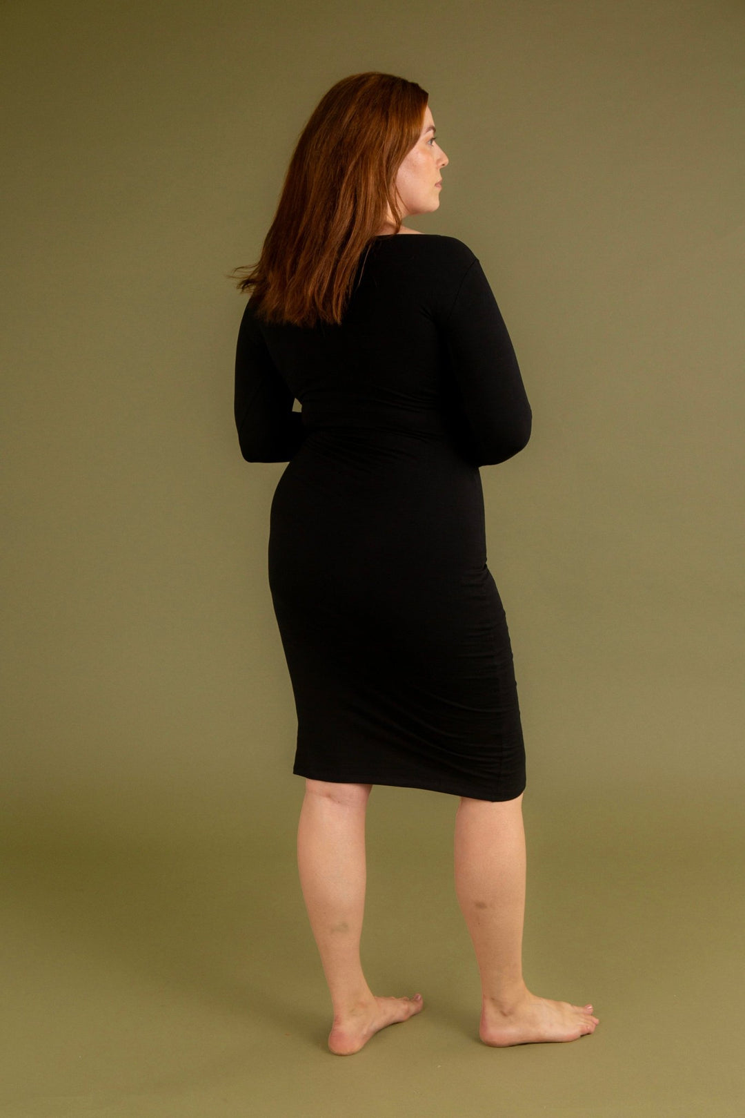 Reversible V - neck Pencil Dress in Black - Manners London