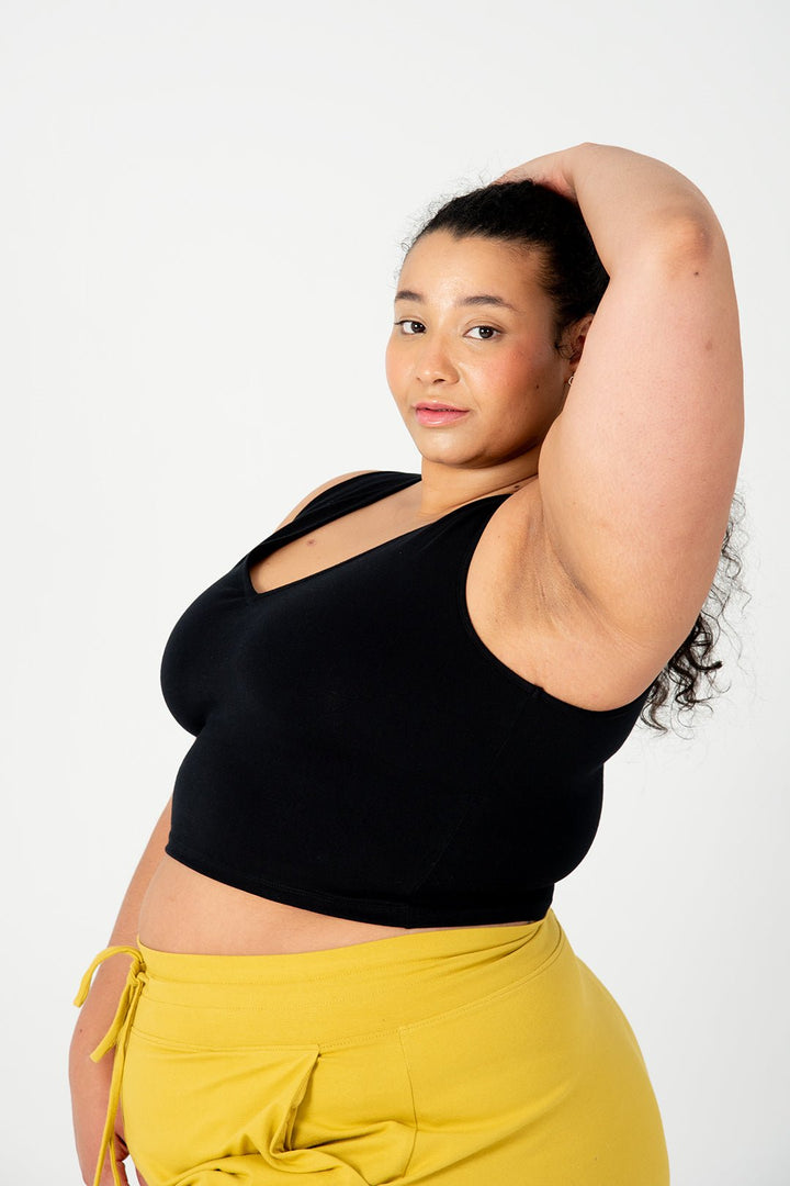 Reversible V - Neck Sleeveless Crop Top In Black - Manners London