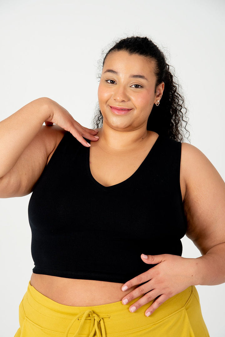 Reversible V - Neck Sleeveless Crop Top In Black - Manners London