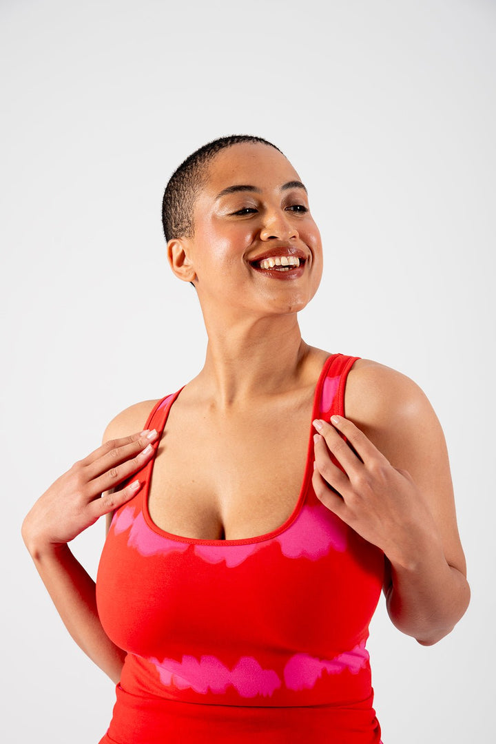 Shinni Neck Full Length Tank Top In Blot Red - Manners London