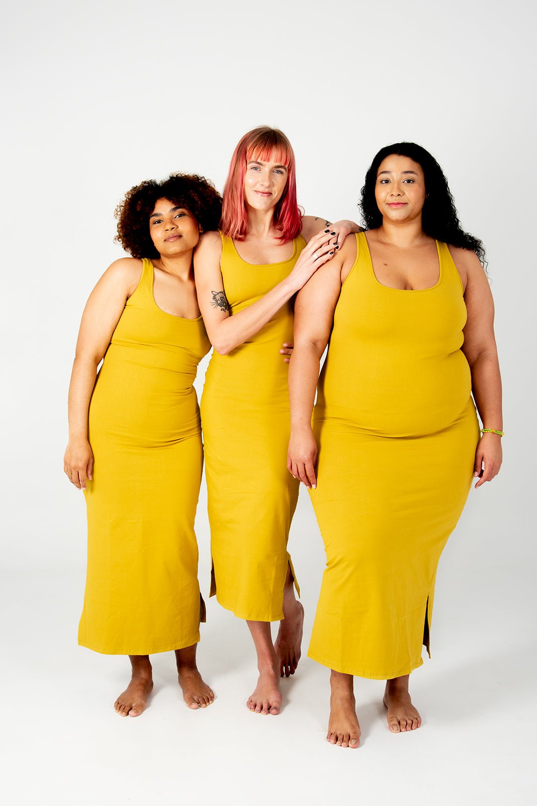 Shinni Neck Midi Dress In Mustard Seed - Manners London