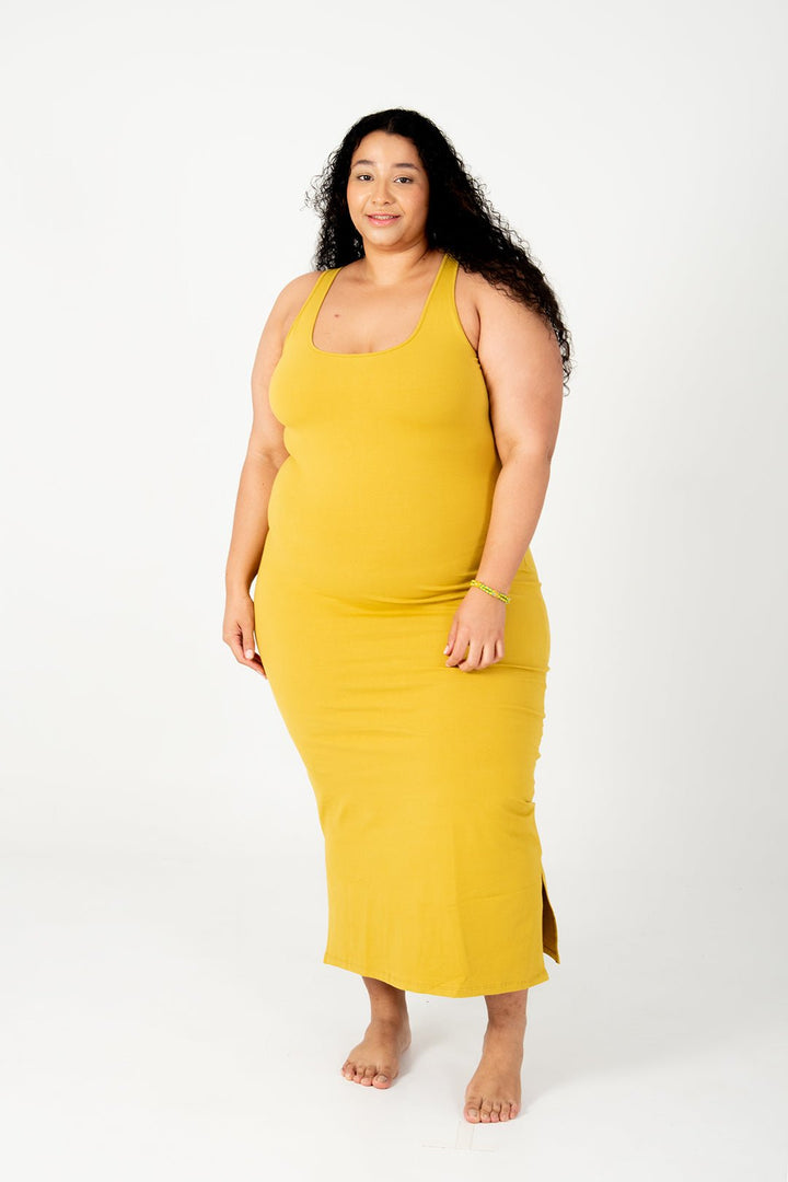 Shinni Neck Midi Dress In Mustard Seed - Manners London