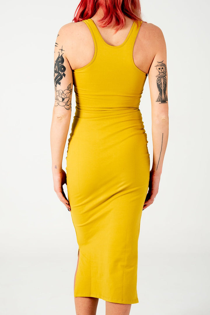 Shinni Neck Midi Dress In Mustard Seed - Manners London