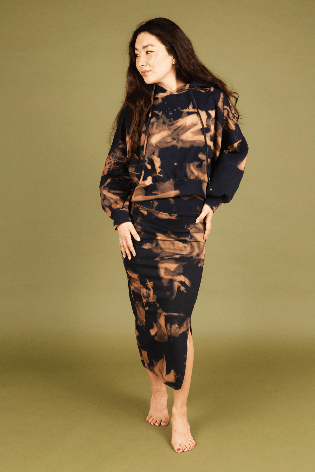 Split Midi Skirt in Acid Wash - Manners London