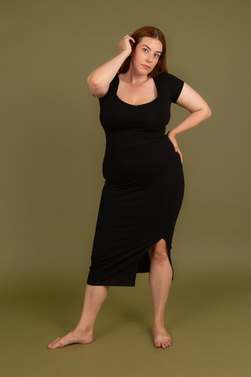 Split Midi Skirt in Black - Manners London