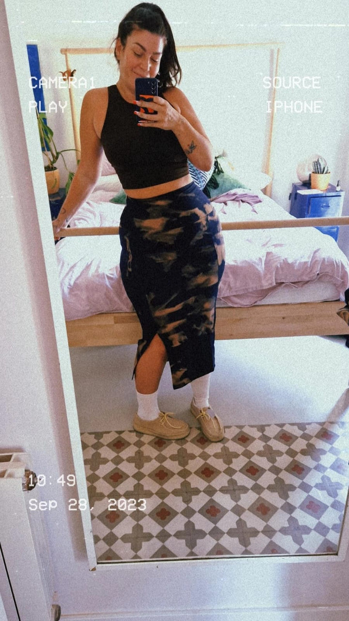 Split Midi Skirt Petite in Acid Wash - Manners London