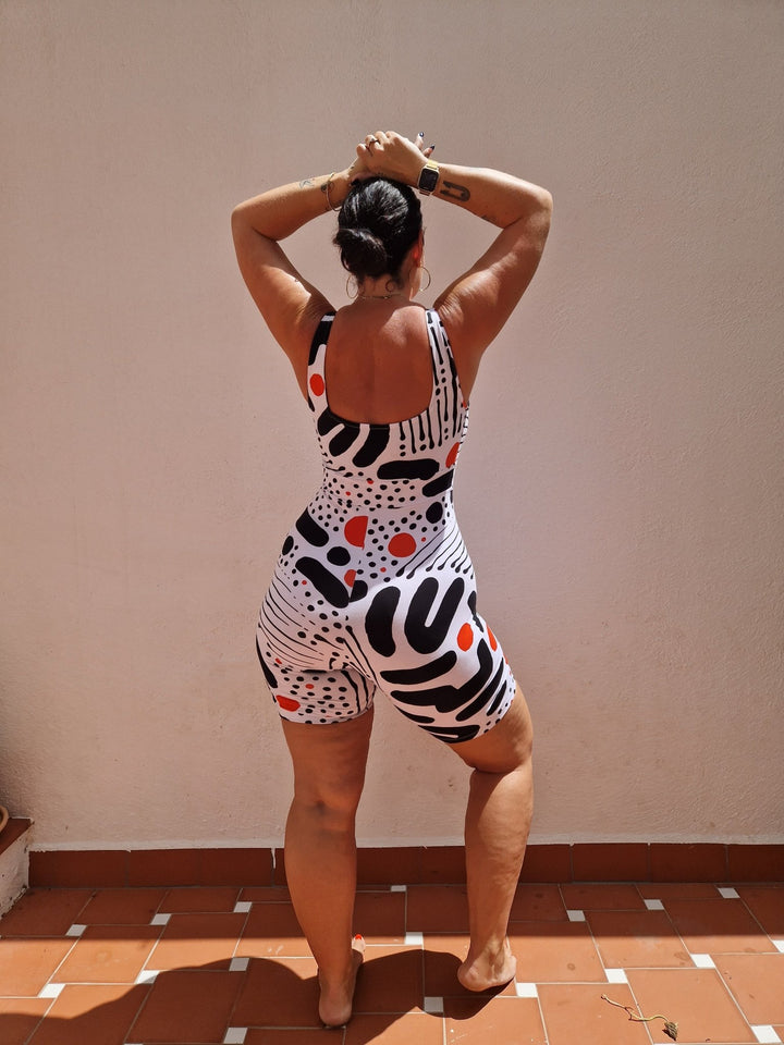 Square Neck Playsuit in Cuppa (Limited Edition) - Manners London