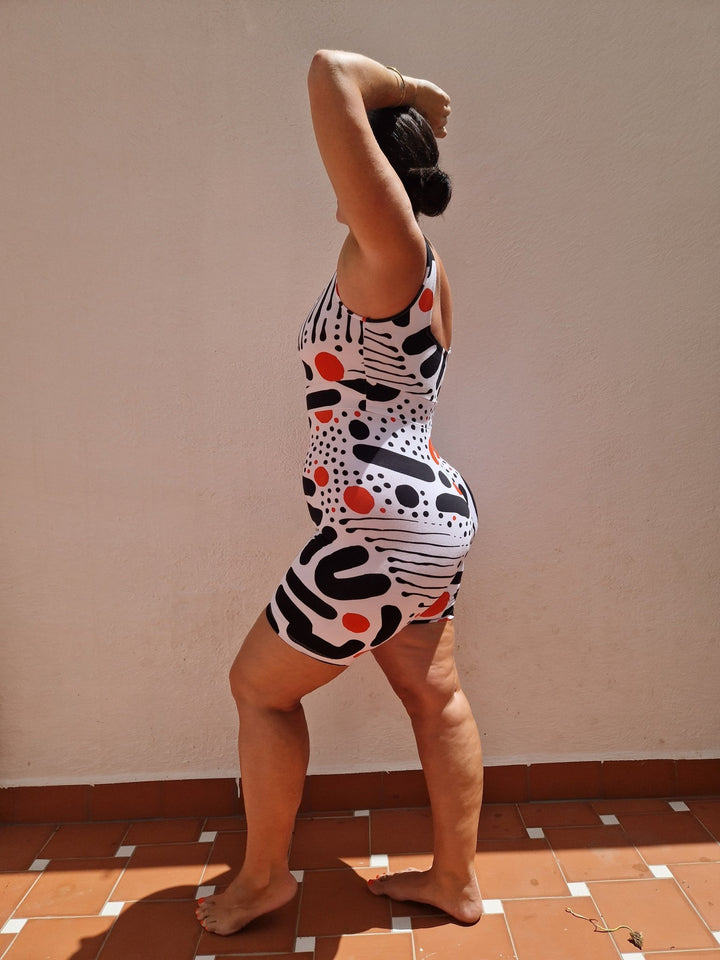 Square Neck Playsuit in Cuppa (Limited Edition) - Manners London