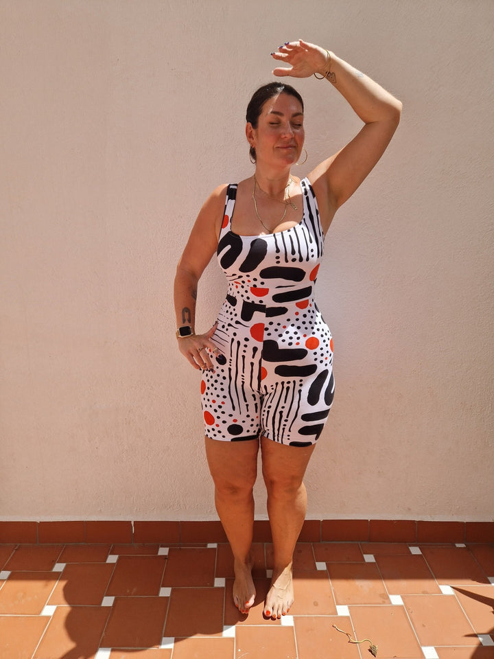 Square Neck Playsuit in Cuppa (Limited Edition) - Manners London