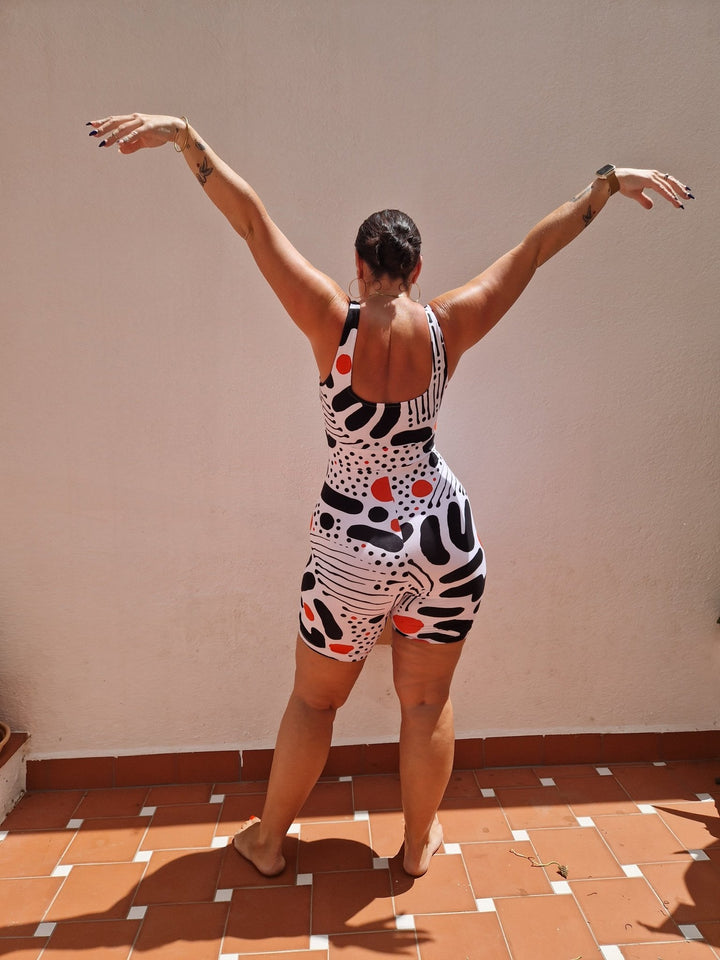 Square Neck Playsuit in Cuppa (Limited Edition) - Manners London