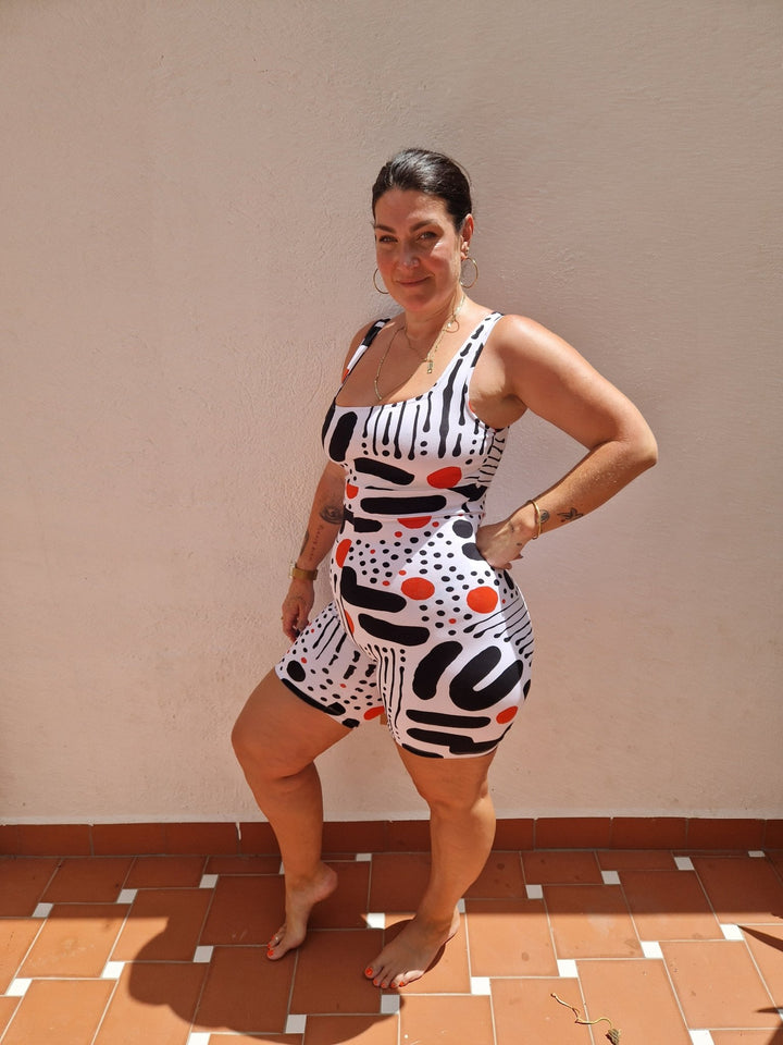 Square Neck Playsuit in Cuppa (Limited Edition) - Manners London