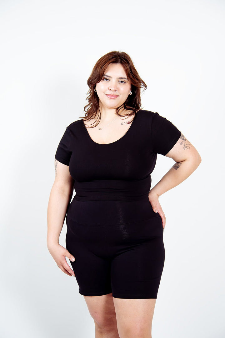 Super High Waisted Tib Cycle Shorts in Black - Manners London