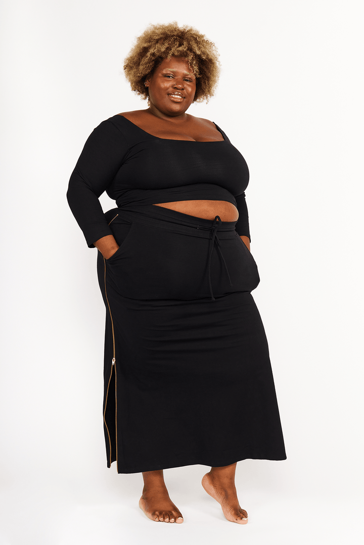 Trackie Midi Skirt Petite in Black - Manners London