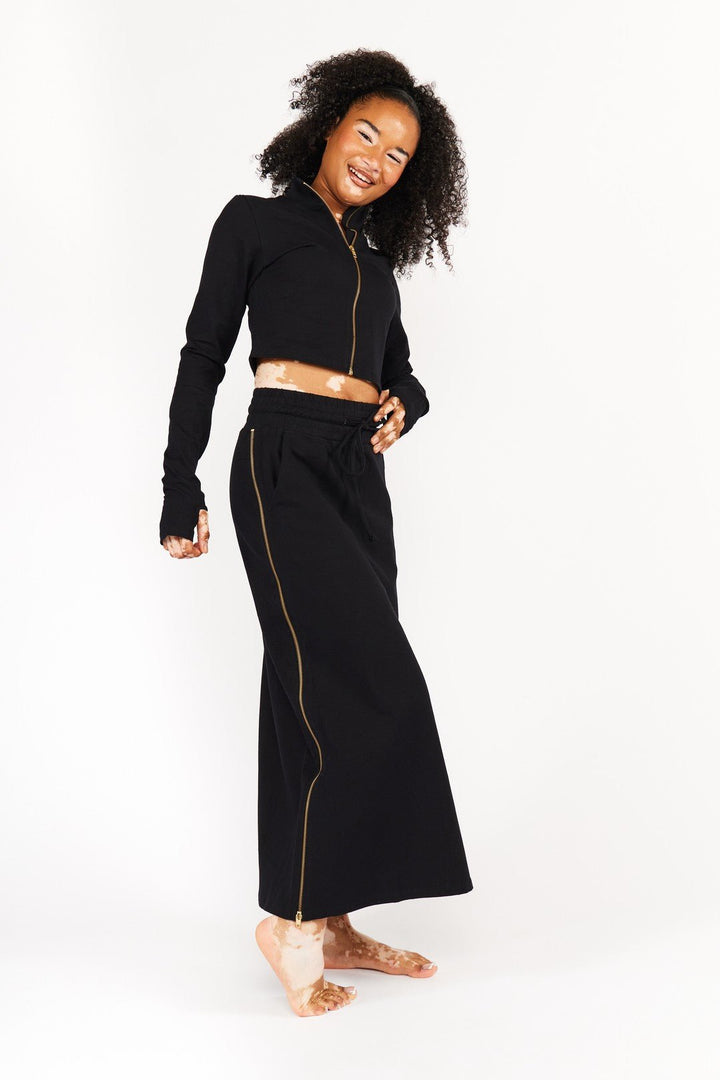Trackie Midi Skirt Petite in Black - Manners London