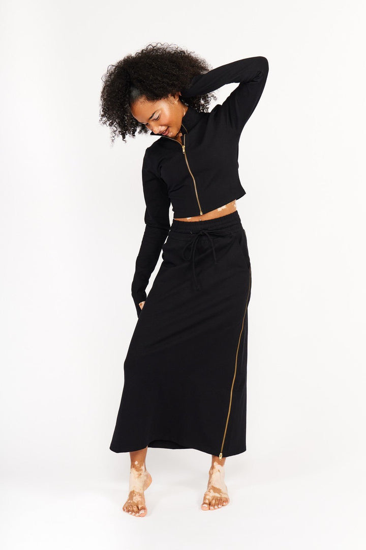 Trackie Midi Skirt Regular in Black - Manners London