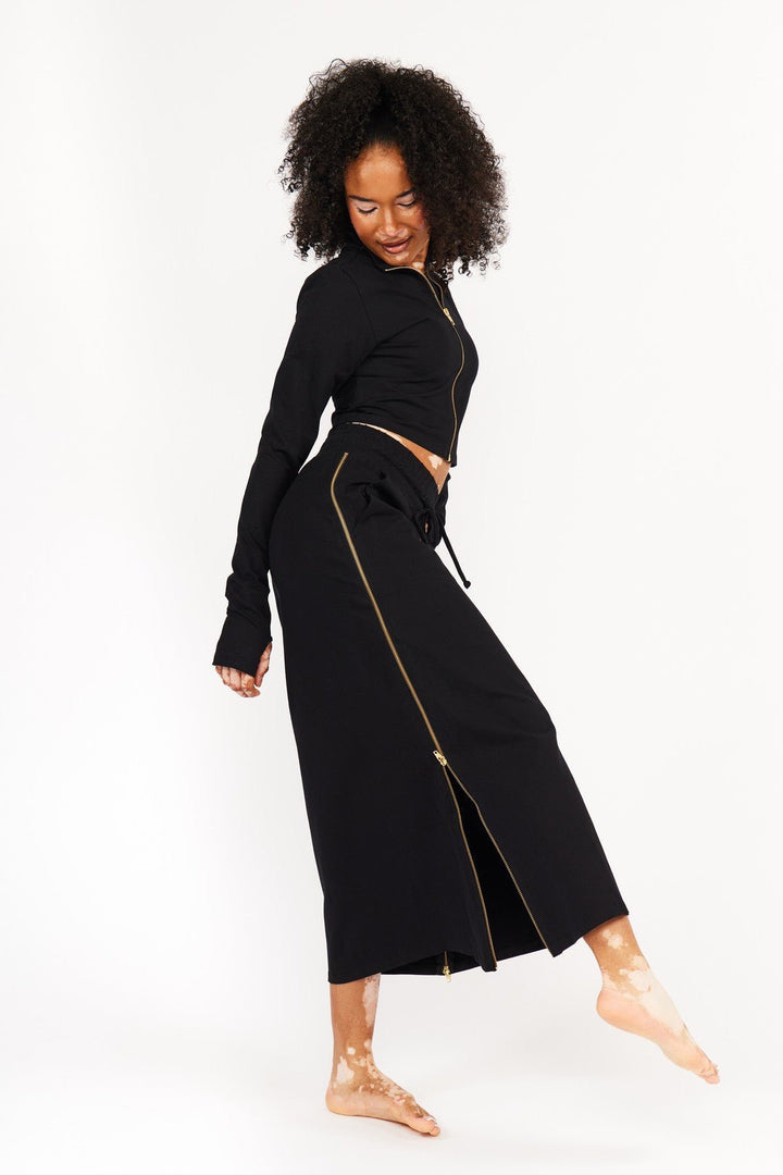 Trackie Midi Skirt Regular in Black - Manners London