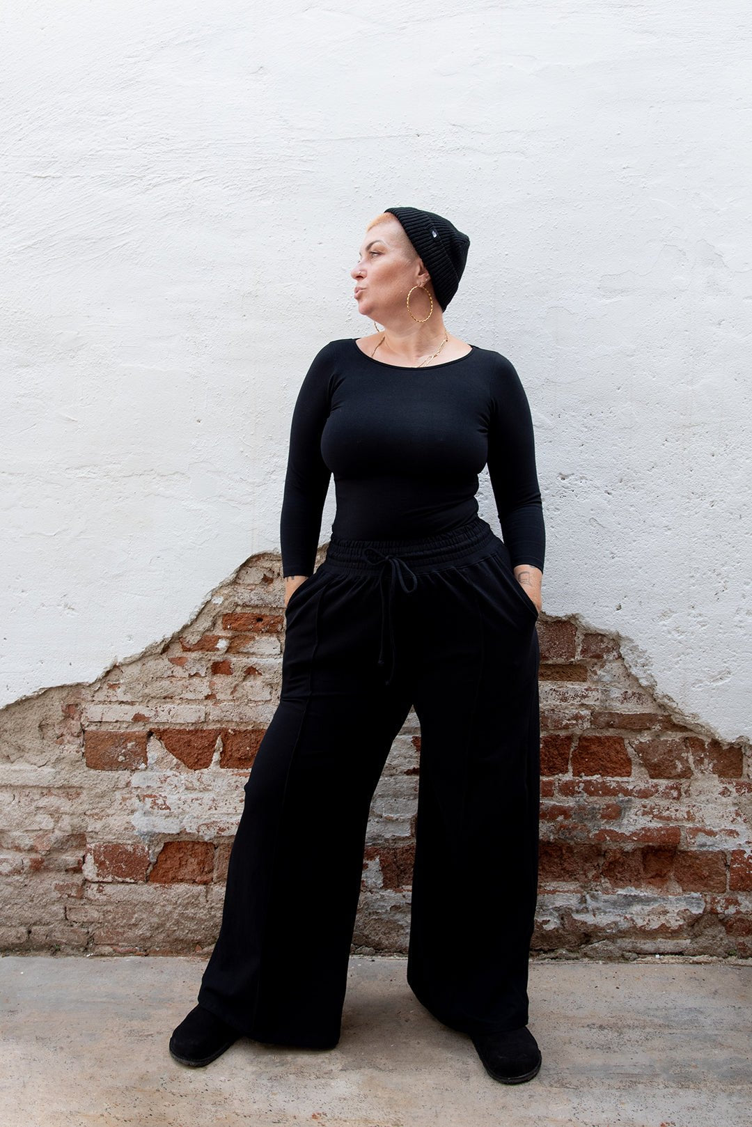 Trackie Trousers Wide Leg Regular in Black - Manners London