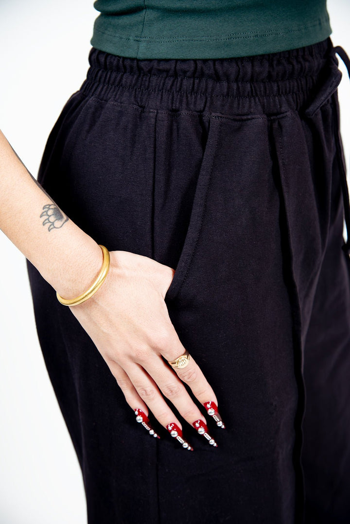 Trackie Trousers Wide Leg Tall in Black - Manners London