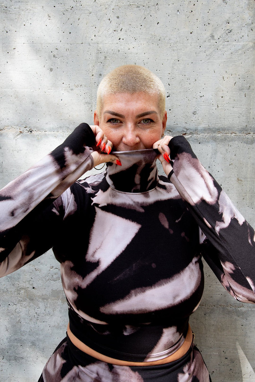 Turtle Neck Long Sleeve Crop Top with Hole in Hujan Manis - Manners London