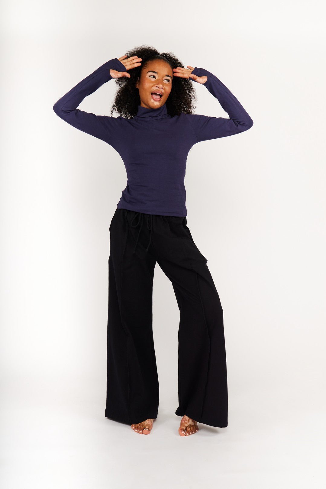 Turtle Neck Long Sleeve Full Length Top with Hole in Eclipse - Manners London