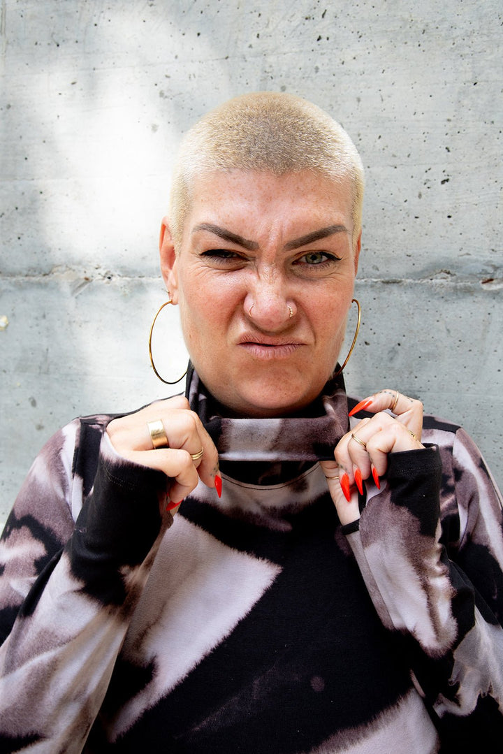 Turtle Neck Long Sleeve Full Length Top with Hole in Hujan Manis - Manners London