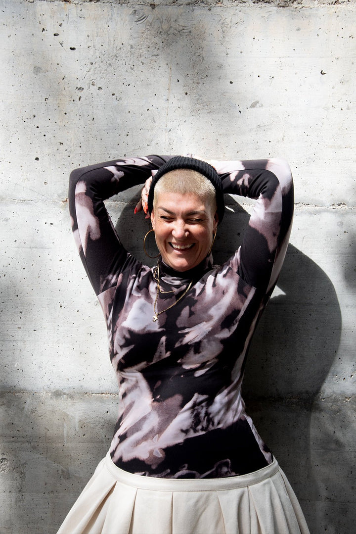 Turtle Neck Long Sleeve Full Length Top with Hole in Hujan Manis - Manners London