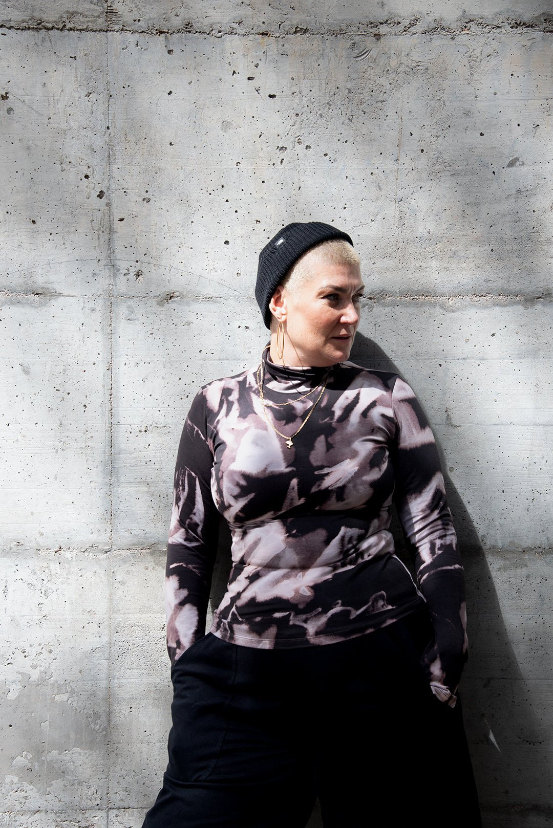 Turtle Neck Long Sleeve Full Length Top with Hole in Hujan Manis - Manners London