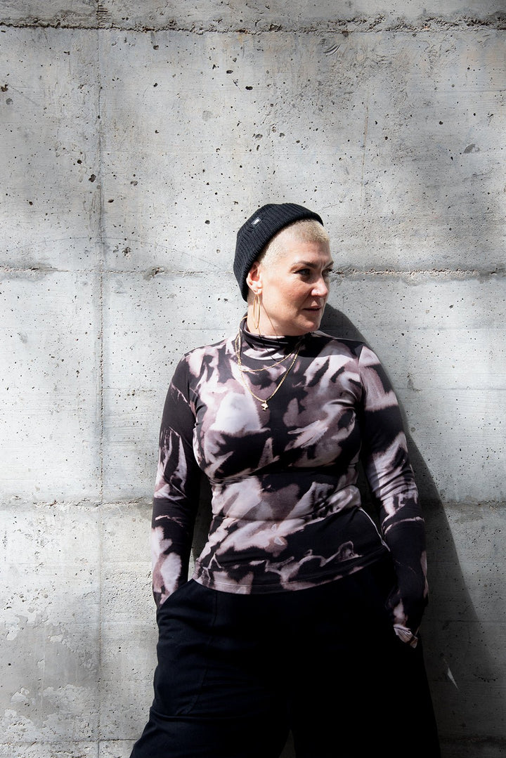 Turtle Neck Long Sleeve Full Length Top with Hole in Hujan Manis - Manners London