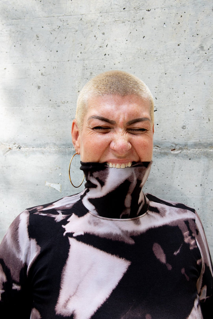 Turtle Neck Long Sleeve Full Length Top with Hole in Hujan Manis - Manners London