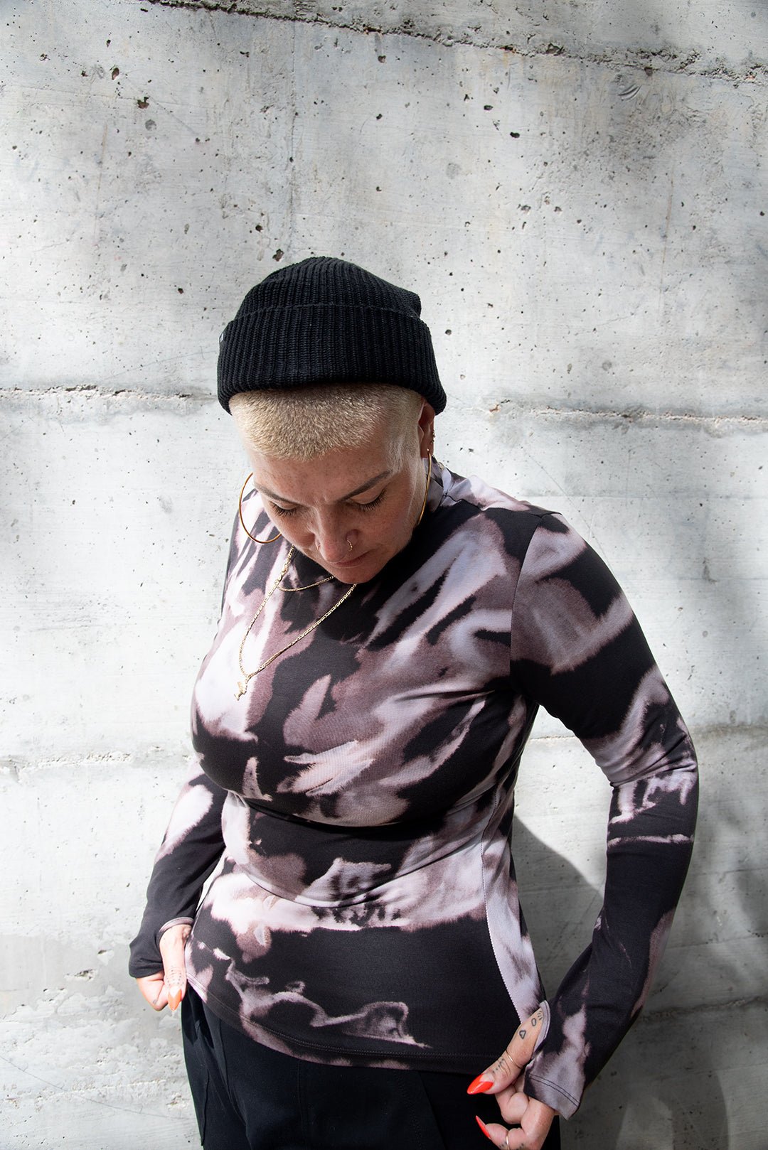 Turtle Neck Long Sleeve Full Length Top with Hole in Hujan Manis - Manners London