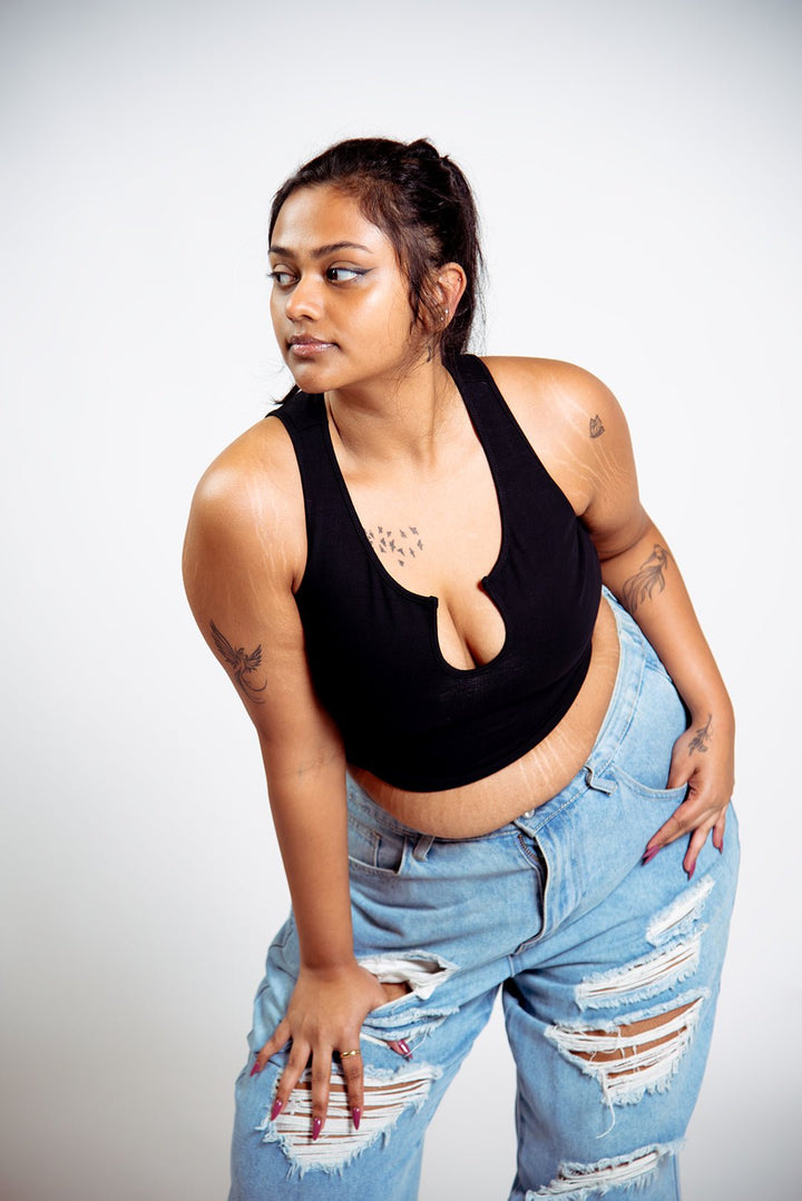 U Front Crop Top sleeveless in Black - Manners London