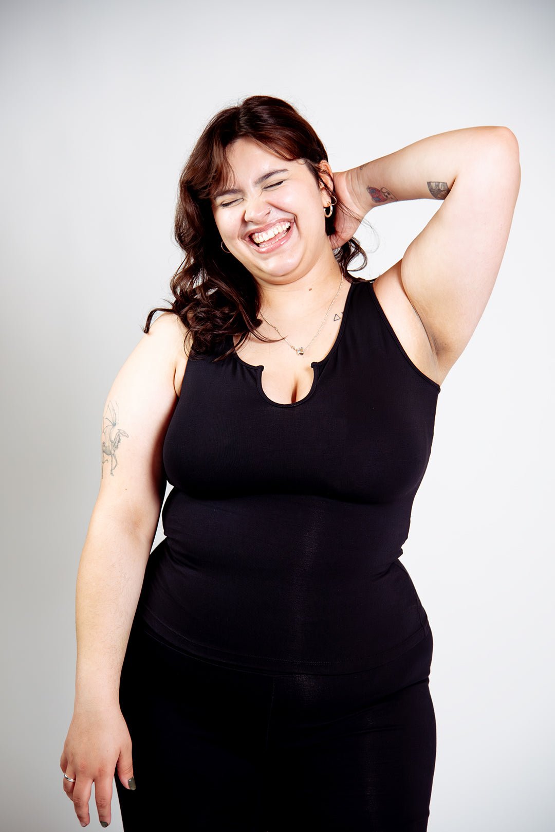 U Front Full Length Top sleeveless in Black - Manners London