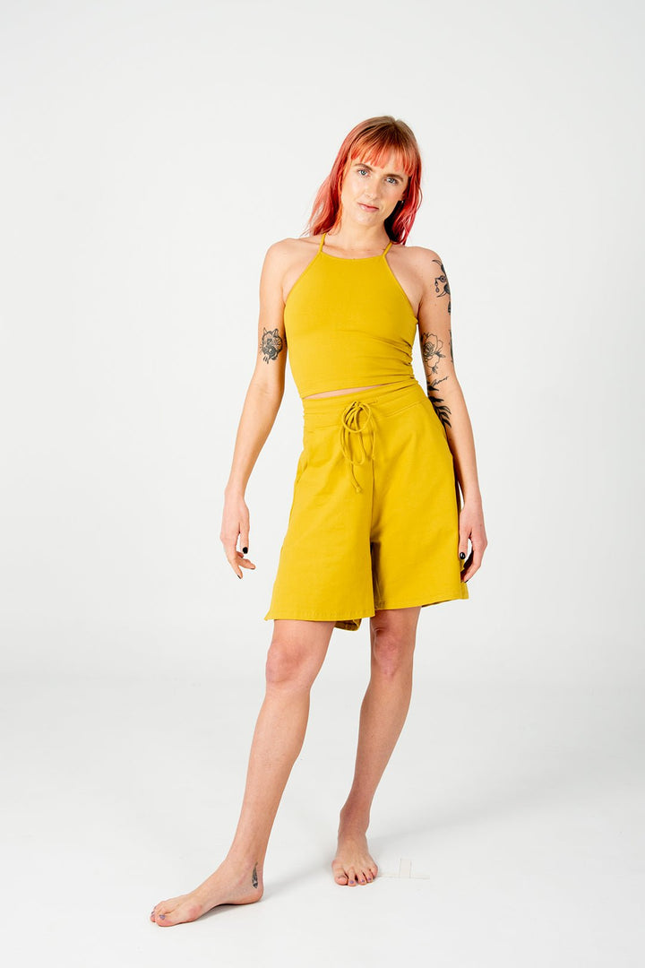 Wide Leg Shorts In Mustard Seed - Manners London