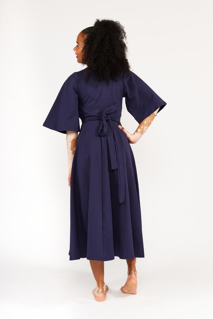 Wide Sleeve Wrap Midi Dress In Eclipse Limited Edition - Manners London