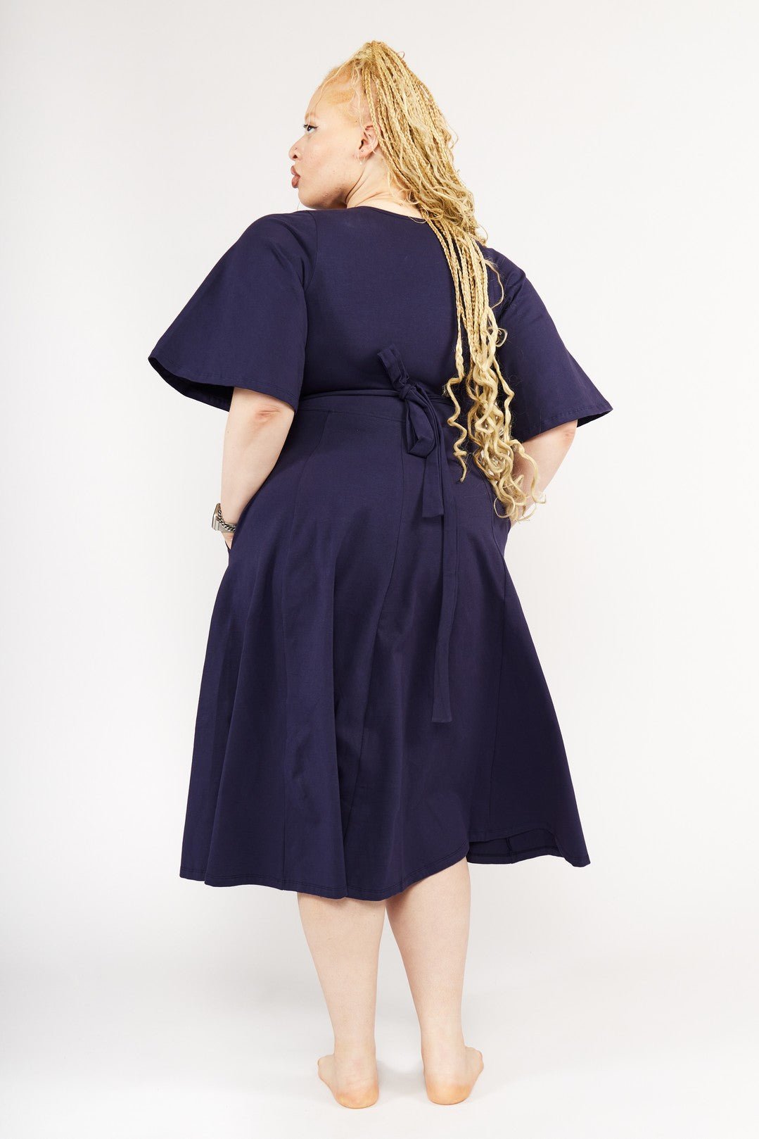 Wide Sleeve Wrap Midi Dress In Eclipse Limited Edition - Manners London