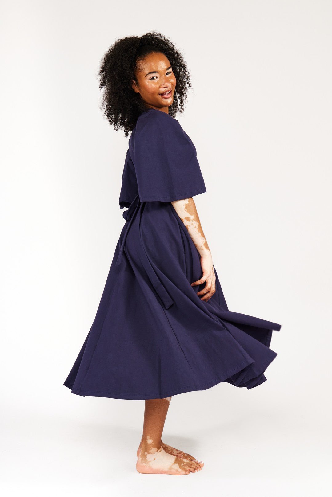 Wide Sleeve Wrap Midi Dress In Eclipse Limited Edition - Manners London