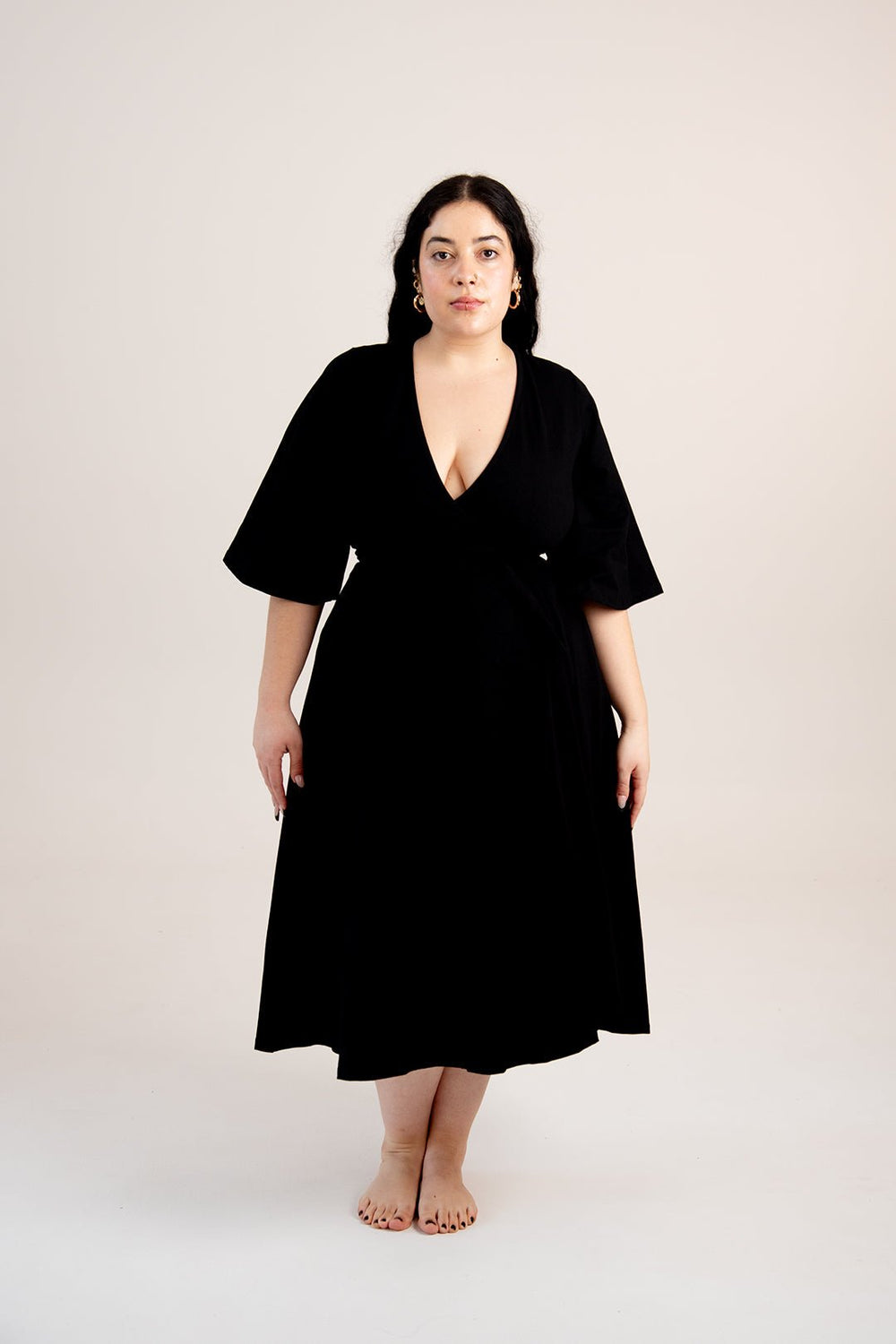 Wide Sleeves Wrap Midi Dress In Black - Manners London