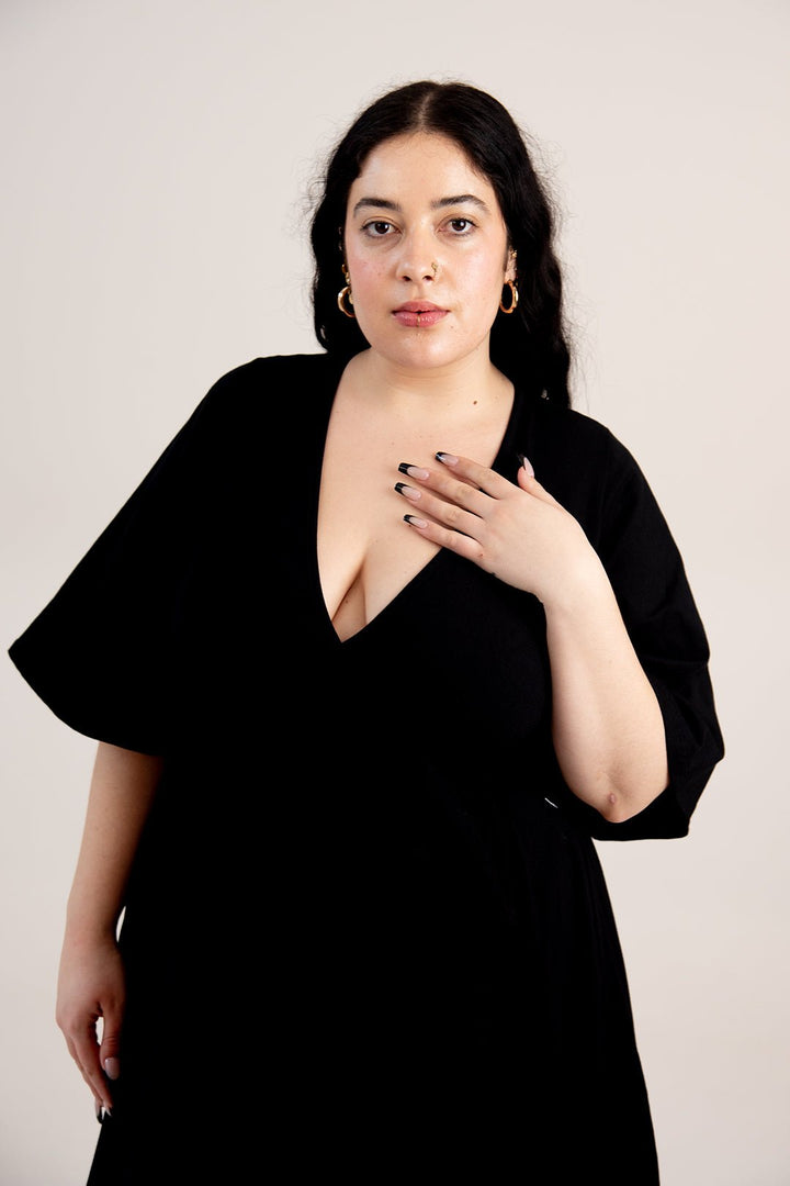 Wide Sleeves Wrap Midi Dress In Black - Manners London