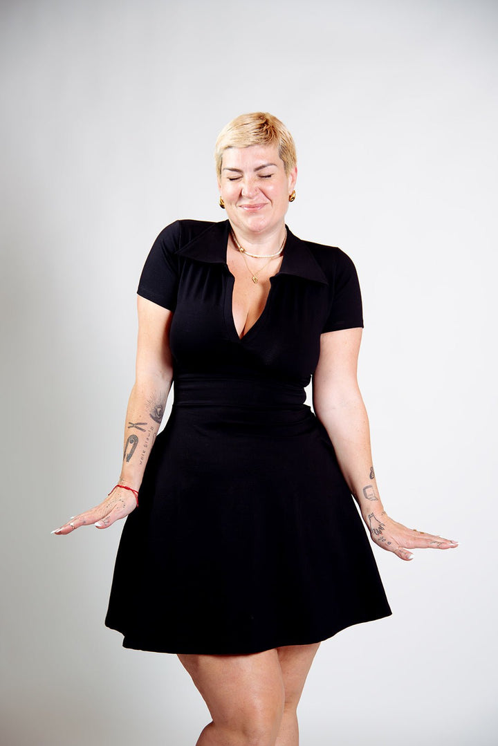 Zaba Dress Mini A - Line in Black - Manners London